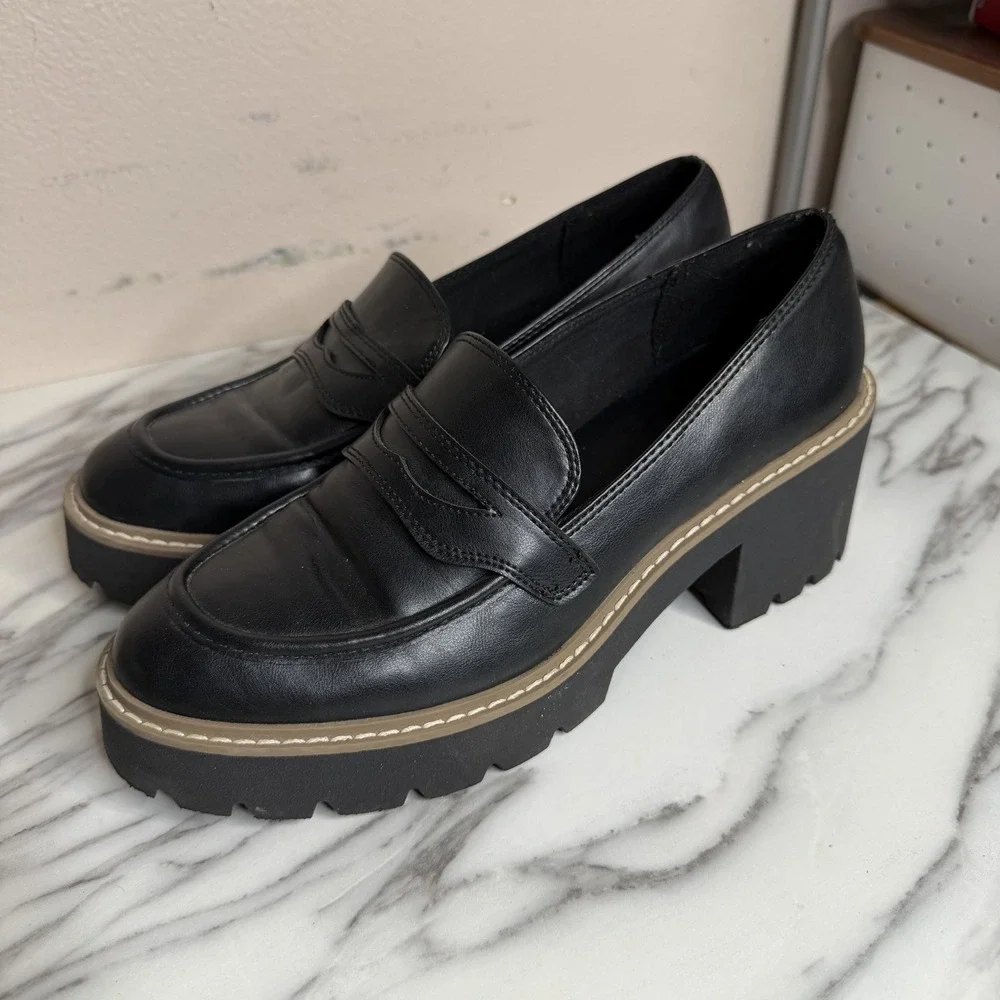 Dolce Vita Tammy Black Platform Loafers Women 9 Lug Sole Chunky Heel Y2K Gothic